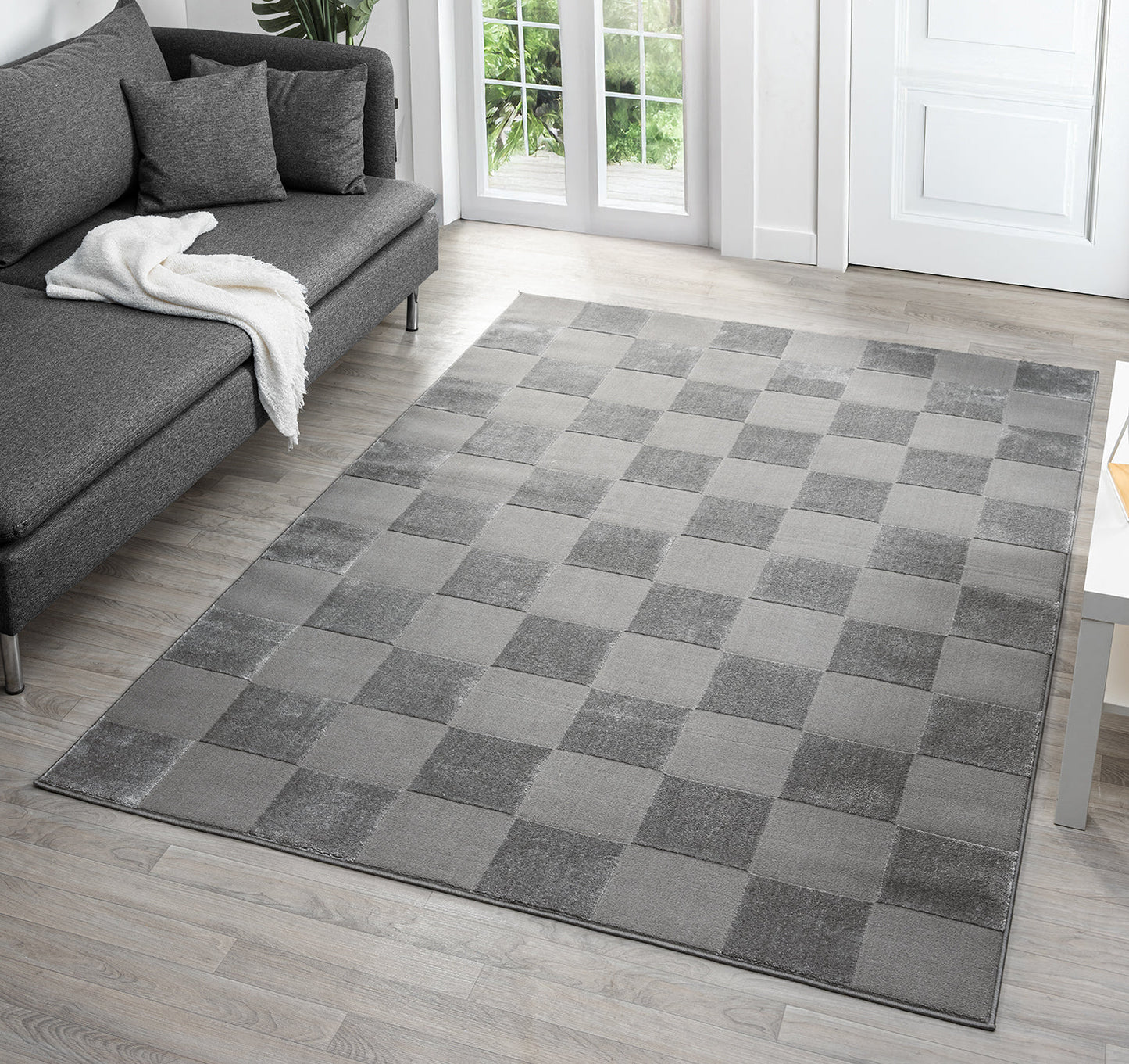 Vellure Textured Geometric Rug - Grid Cream