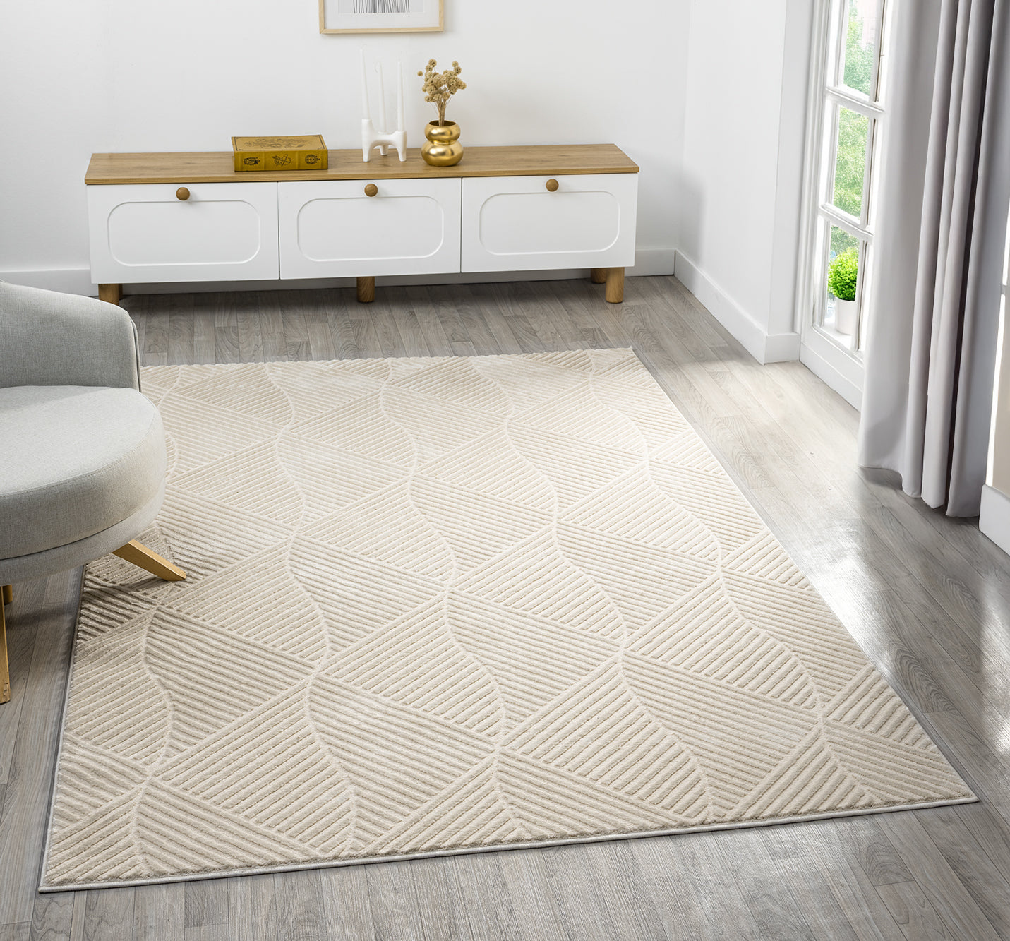 Vellure Textured Geometric Rug - Pyramid Cream