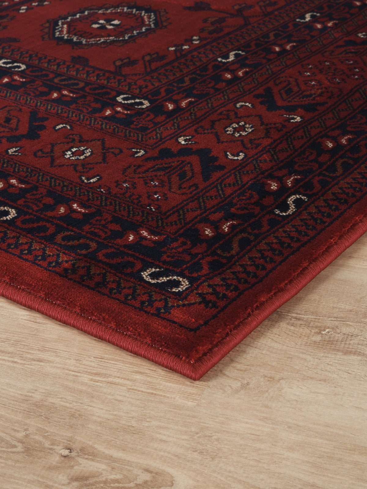 Red Yasmin traditional bokhara rug, close-up pile detail 2