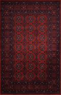 Red Yasmin traditional bokhara rug, flat portrait view