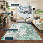 Aqua Emperor Styra abstract rug, styled view