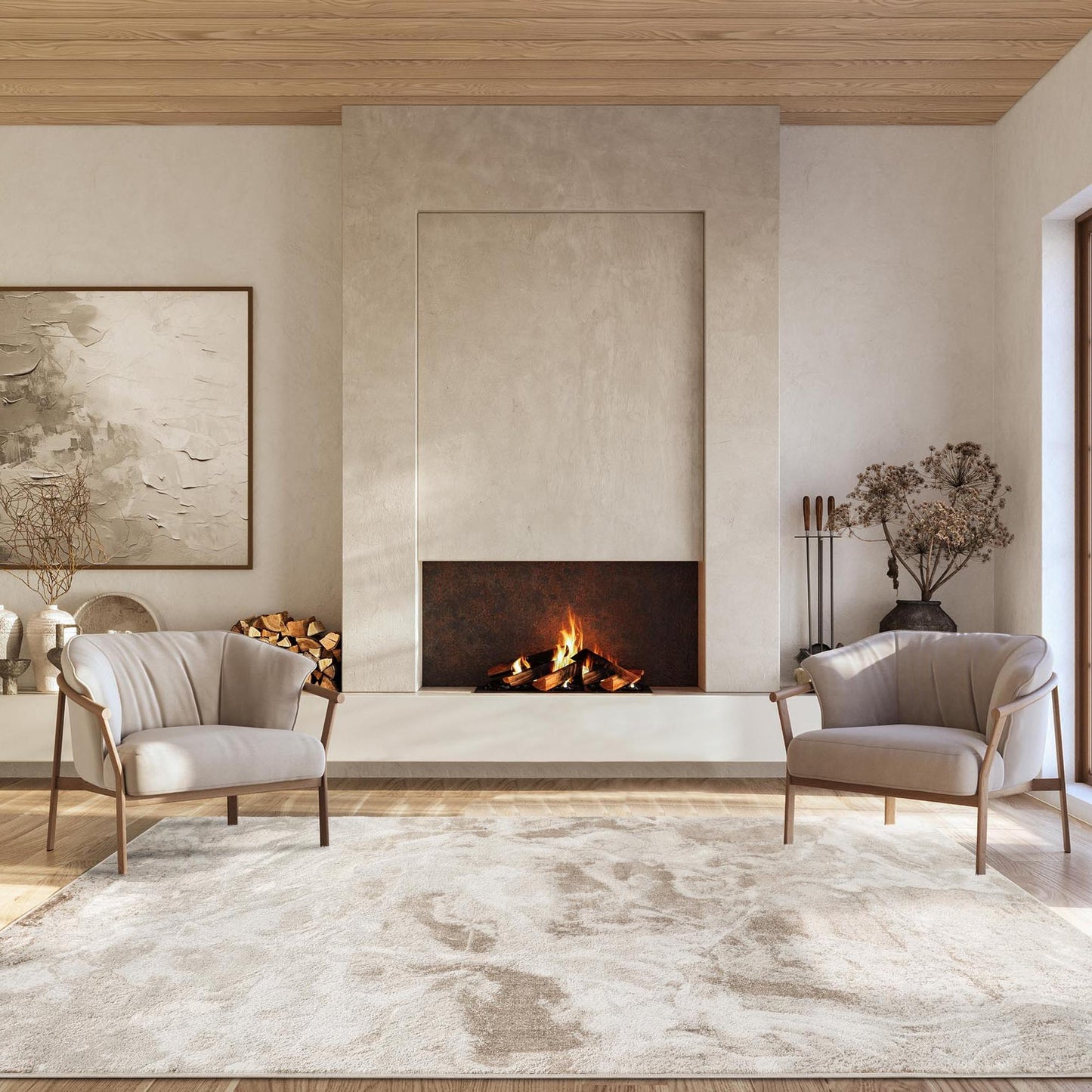 Elysium Nebula metallic abstract rug, styled view