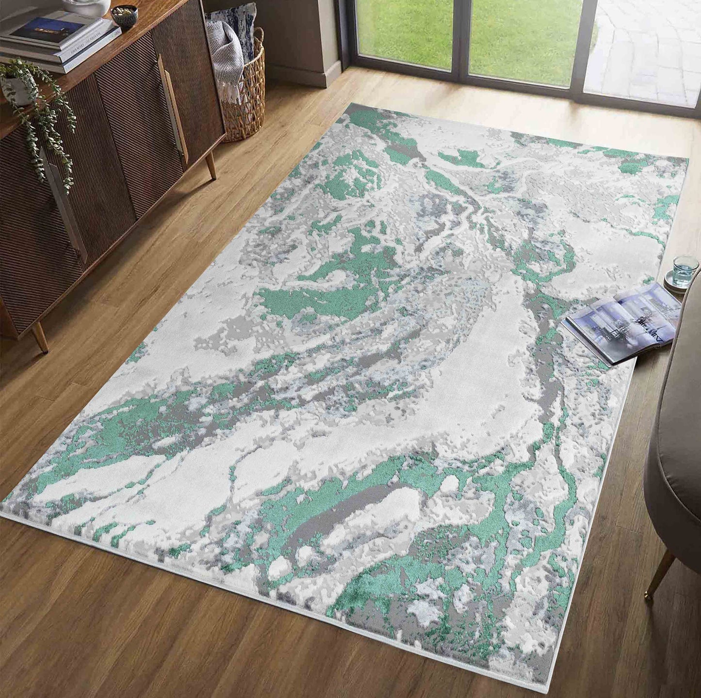 Emperor Metallic Abstract Rug - Picasso Silver