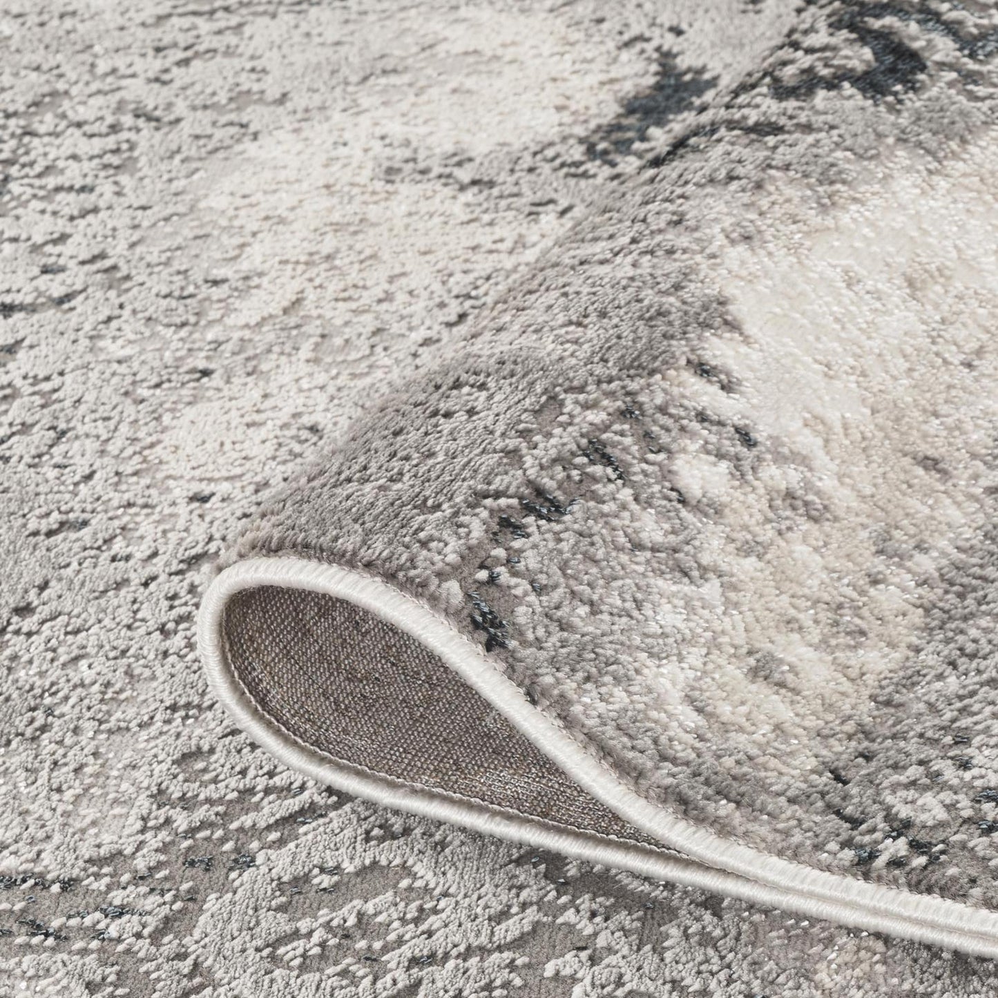 Elysium Mist metallic abstract rug, styled view 3