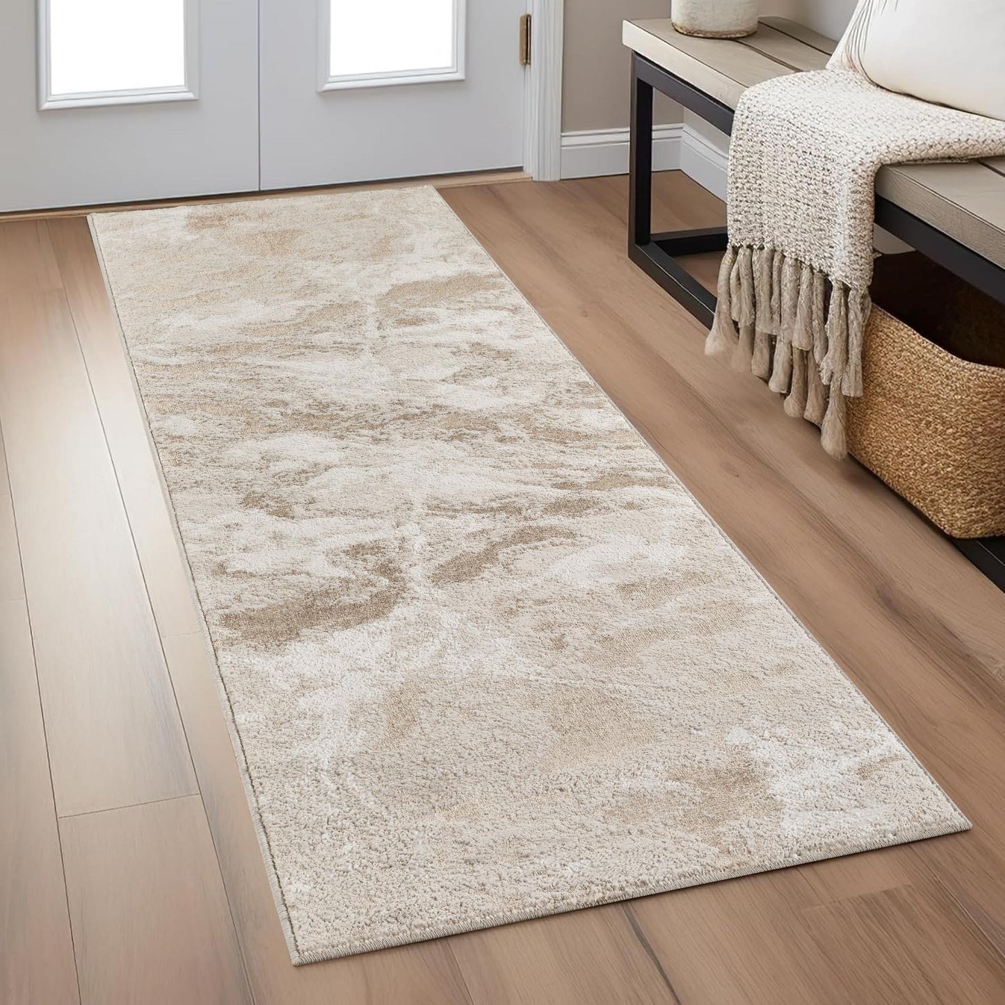 Elysium Nebula metallic abstract rug, styled view 5