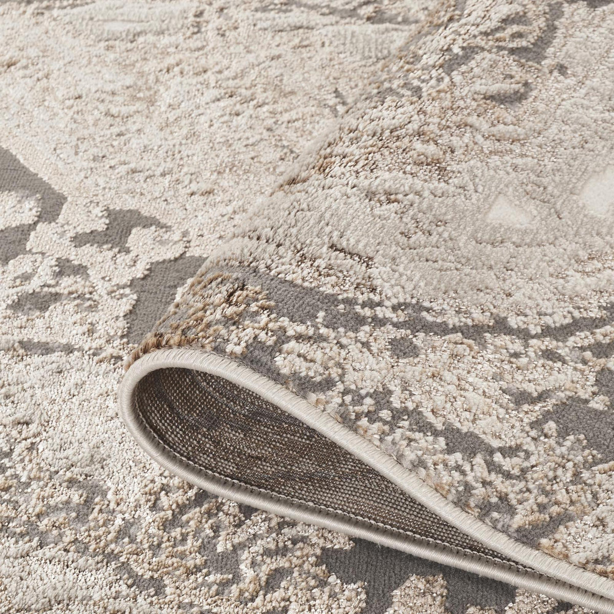 Elysium Astral metallic abstract rug, styled view 3