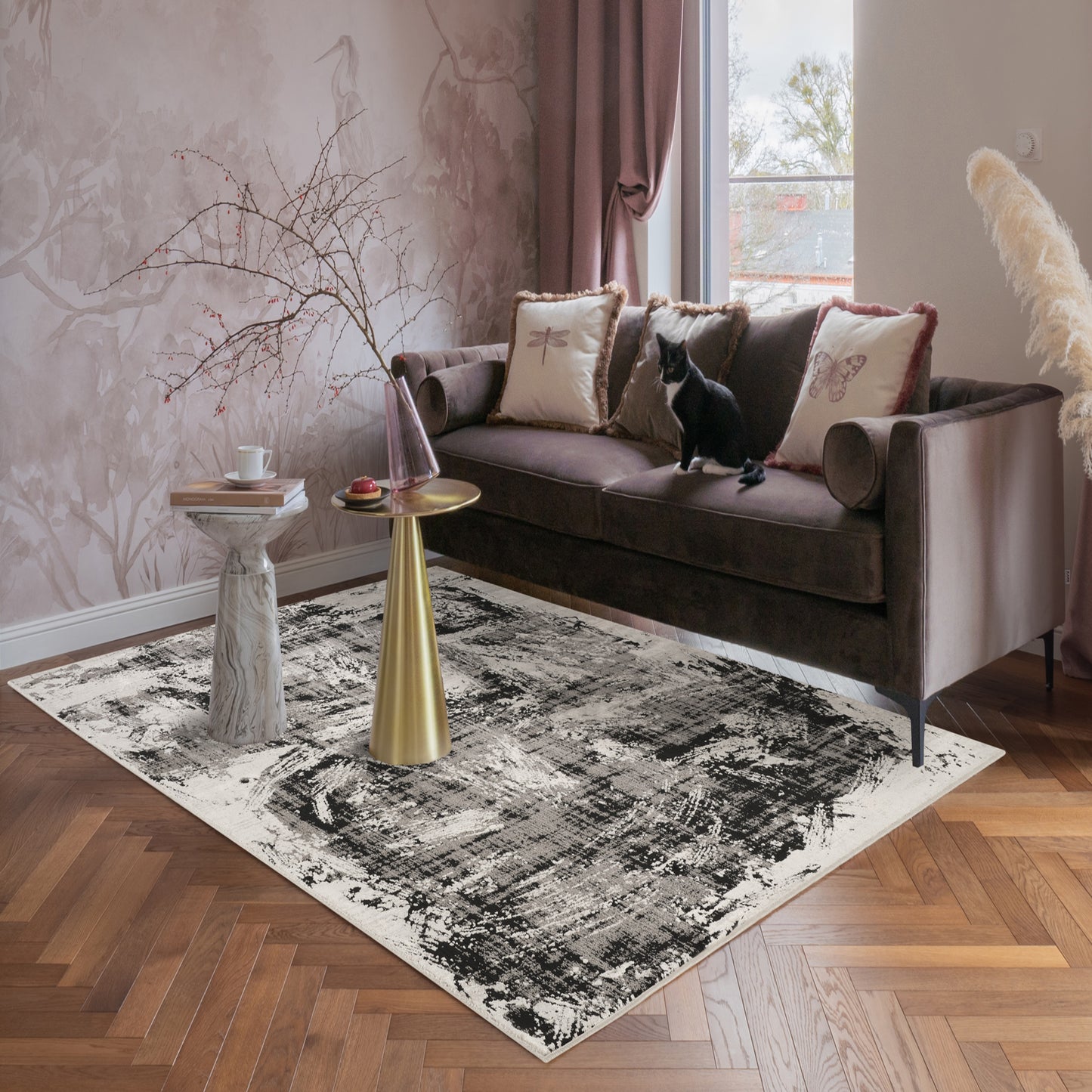 Mayfair Canvas metallic rug, styled view