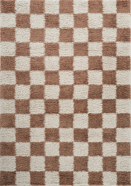 Terracotta Chester checkerboard rug, flat portrait view 2