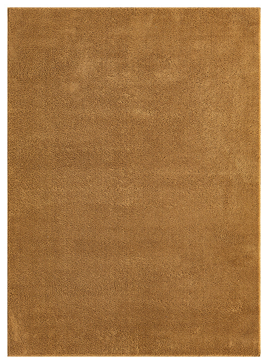 Gold Comfy fluffy rug, flat portrait view