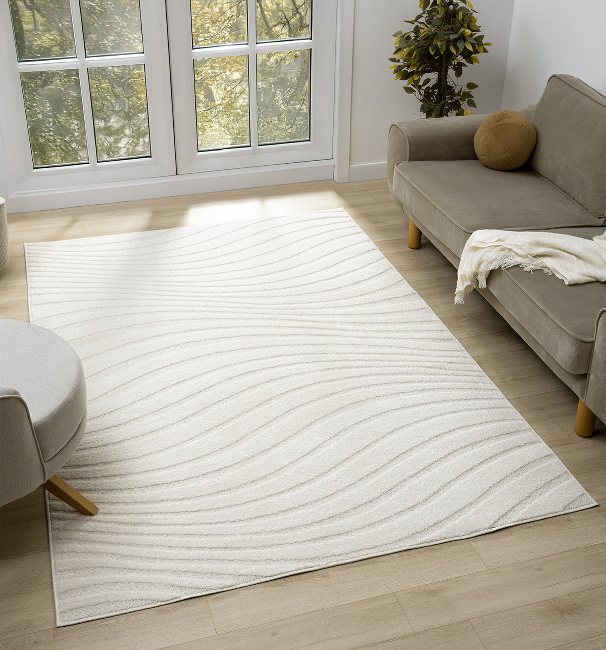 Aya Scandinavian Wave modern rug, styled view