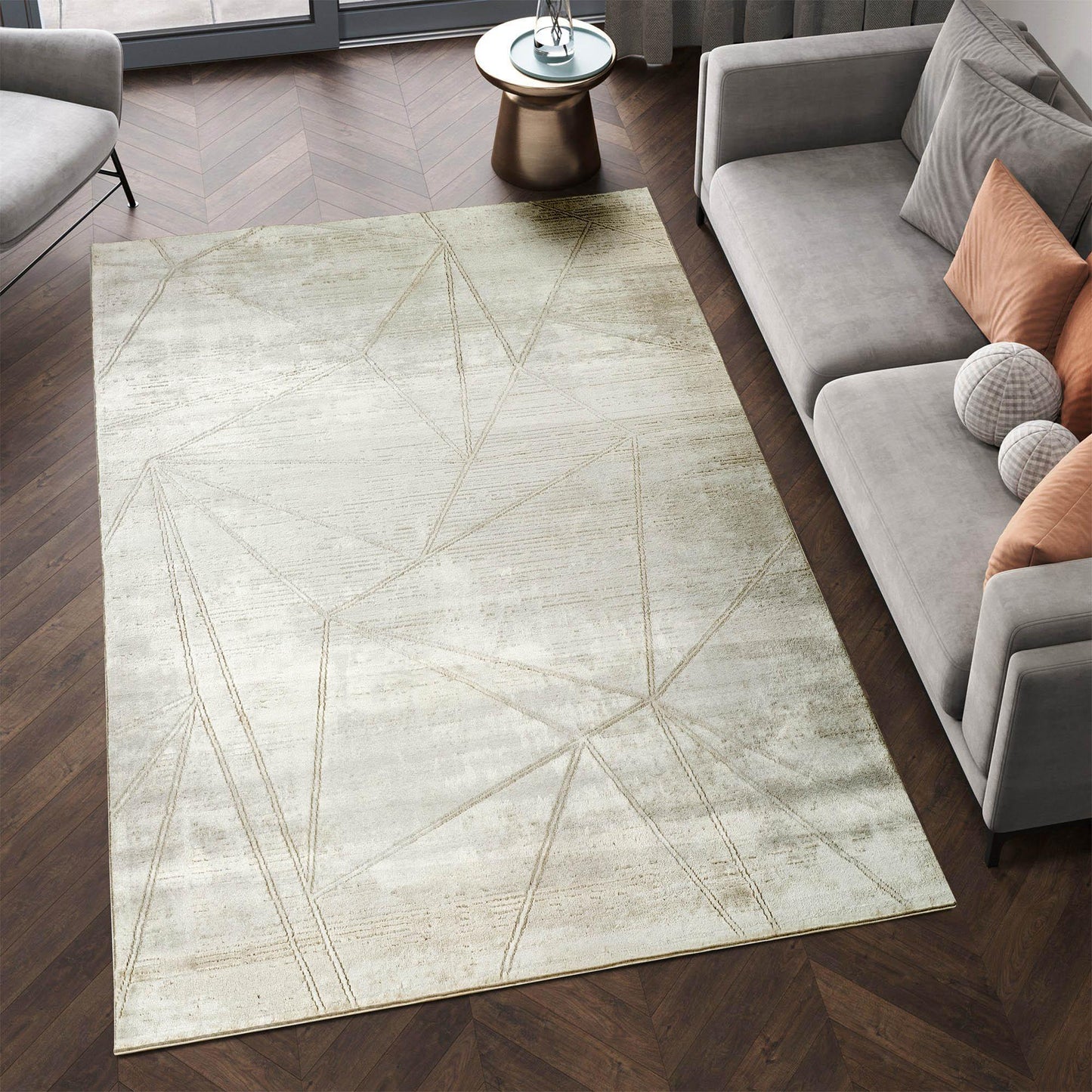 Novu Metallic Abstract Rug - Mirage Beige
