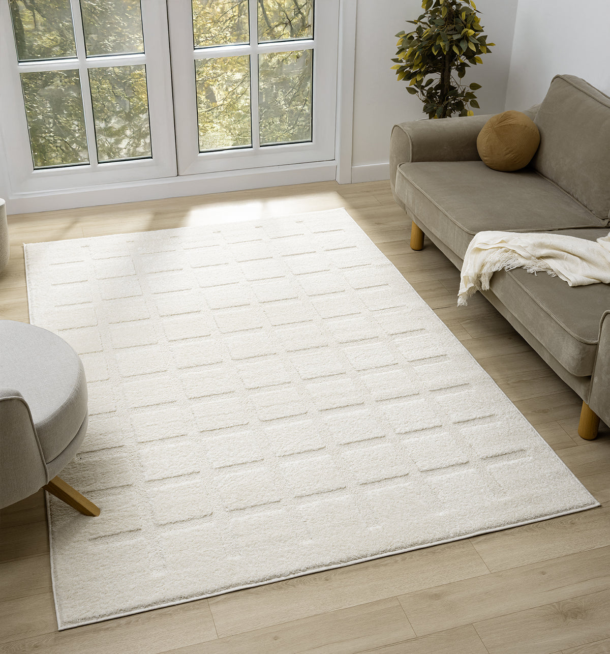 Aya Scandinavian Cross modern rug, styled view