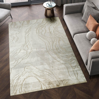 Novu Metallic Abstract Rug - Stream Beige