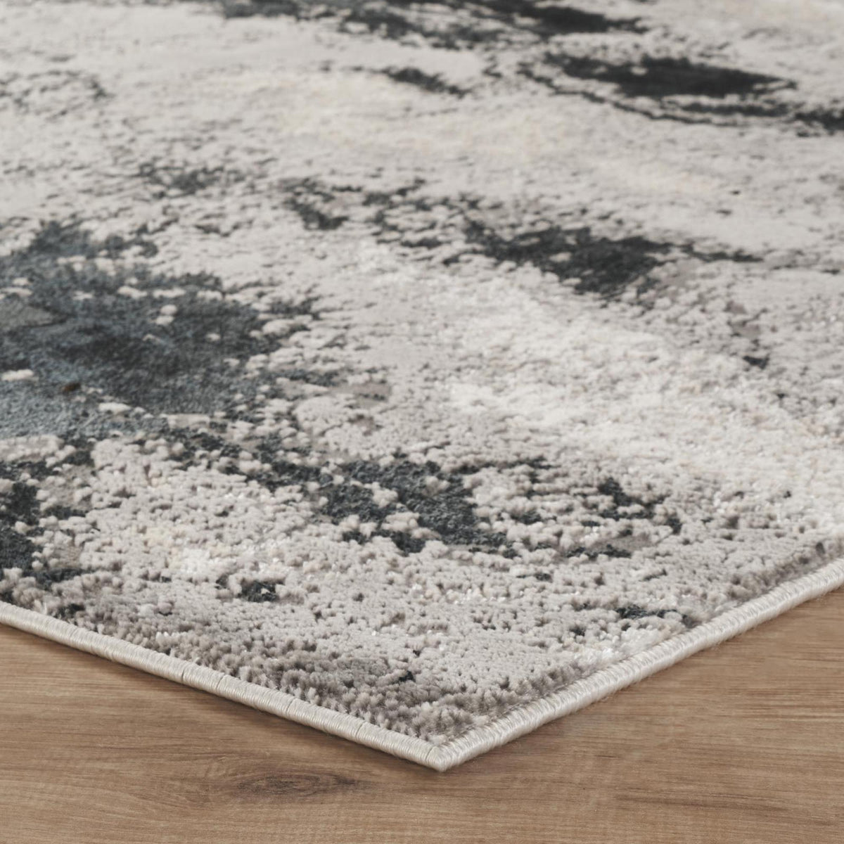 Elysium Mist metallic abstract rug, styled view 4