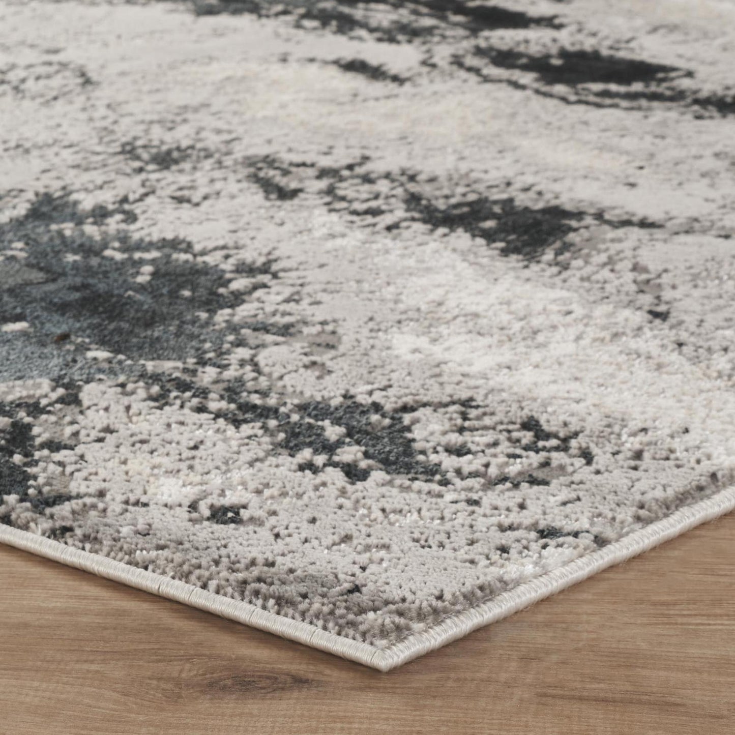 Elysium Mist metallic abstract rug, styled view 4