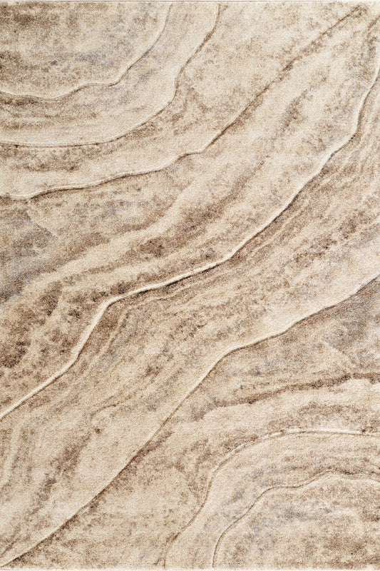 Beige Santiago Quarry carved abstract rug, styled view